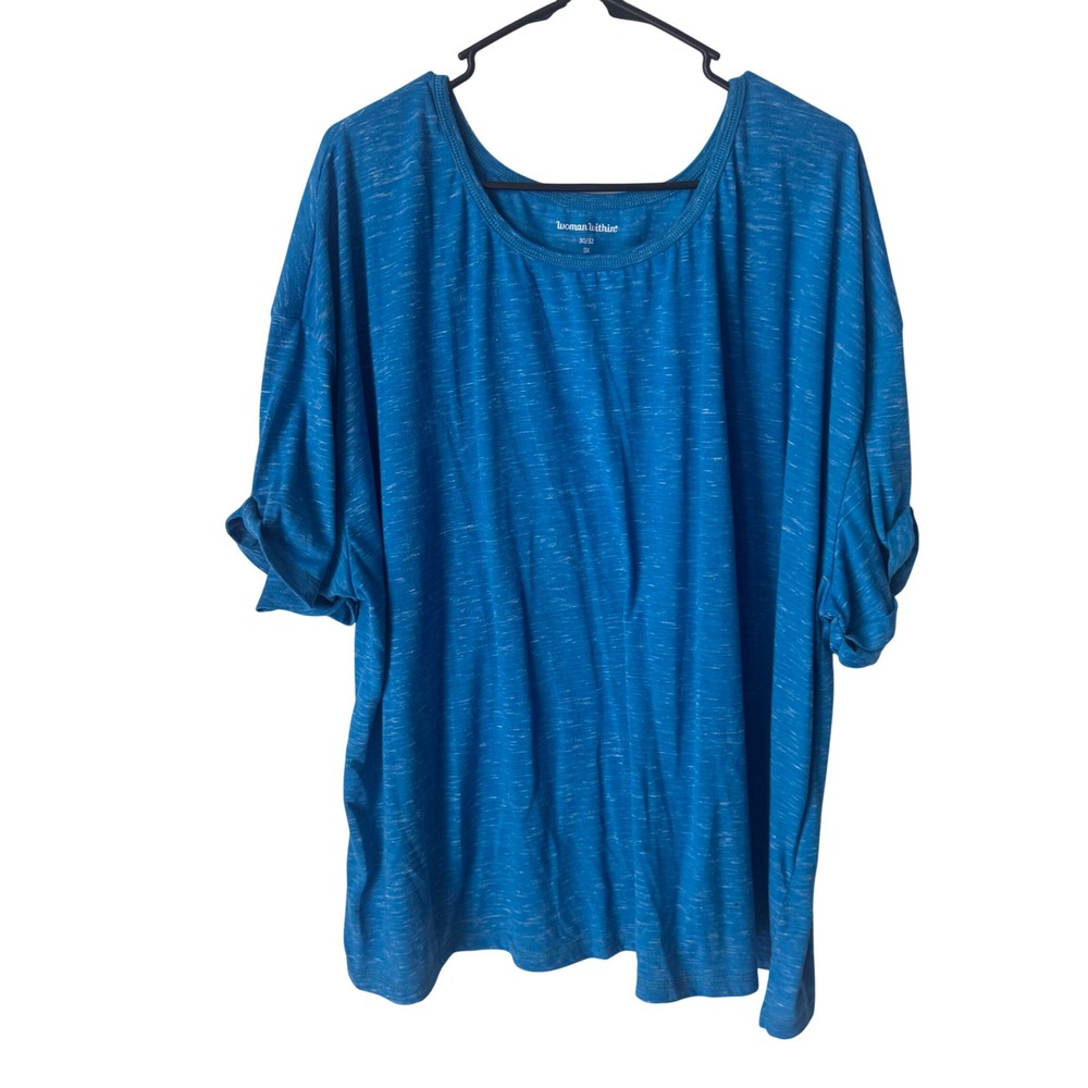 Woman Within Womens 3X Blue Space Dye Scoop Neck Short Sleeve Top 30/32